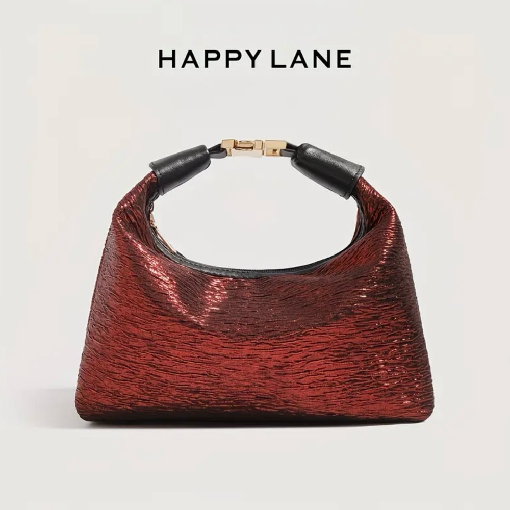 Happy Lane Metallic Red Crinkle Hobo Shoulder Bag Crossbody NIP